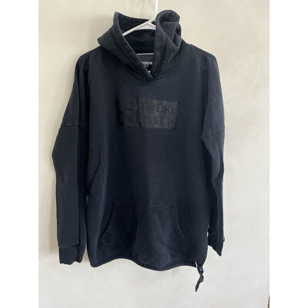 Superdry Womens Logo Hoodie Black Size 6 Sweatshirt Pullover Long Sleeve